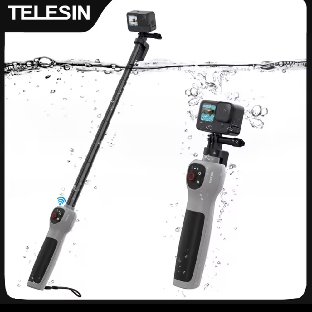 Black and Gray Waterproof Selfie Stick for Action Cameras